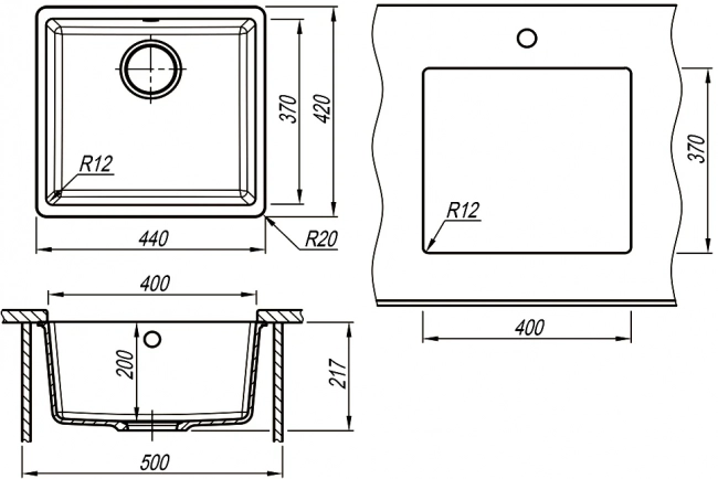 Мойка кухонная Lemark Sinara 440-U 5 (9910069), грей Мойка кухонная Lemark Sinara 440-U 5 (9910069), грей