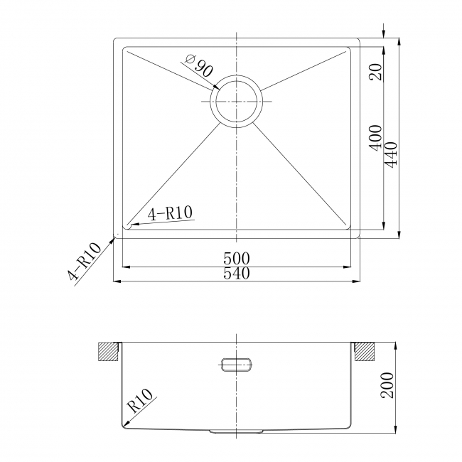 Кухонная мойка Lemark Olanga 540 (9937125) прямоугольная (54x44) из нержавеющей стали, сталь