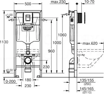 Система инсталляции Grohe Rapid SL38772001 + кнопка смыва 38732GNO матовое золото для подвесного унитаза (Грое) Система инсталляции Grohe Rapid SL38772001 + кнопка смыва 38732GNO матовое золото для подвесного унитаза (Грое)