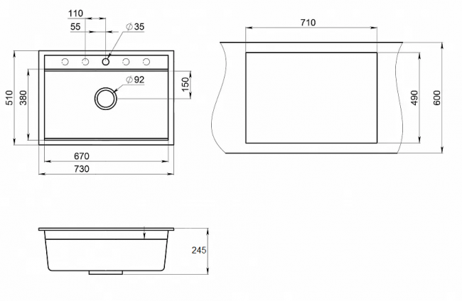 Кухонная мойка Granula KS-7301, ШВАРЦ (чёрный металлик), кварц Кухонная мойка Granula KS-7301, ШВАРЦ (чёрный металлик), кварц