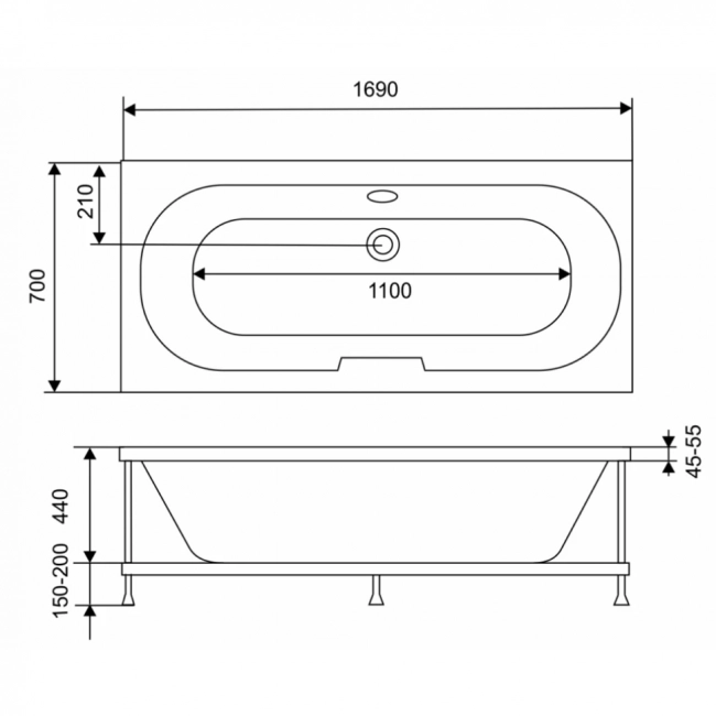 Ванна акриловая Wesnaart Eurolux Sibaris E1017070033 170х70см (205л) 4,5мм , белый Ванна акриловая Wesnaart Eurolux Sibaris E1017070033 170х70см (205л) 4,5мм , белый