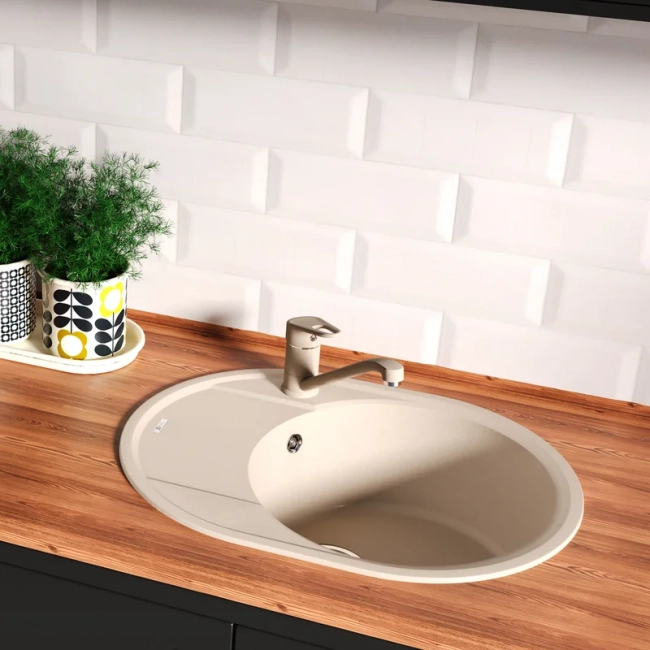 Мойка кухонная Lemark Lacha 620 (9910050) врезная овальная с крылом, бежевая Мойка кухонная Lemark Lacha 620 (9910050) врезная овальная с крылом, бежевая