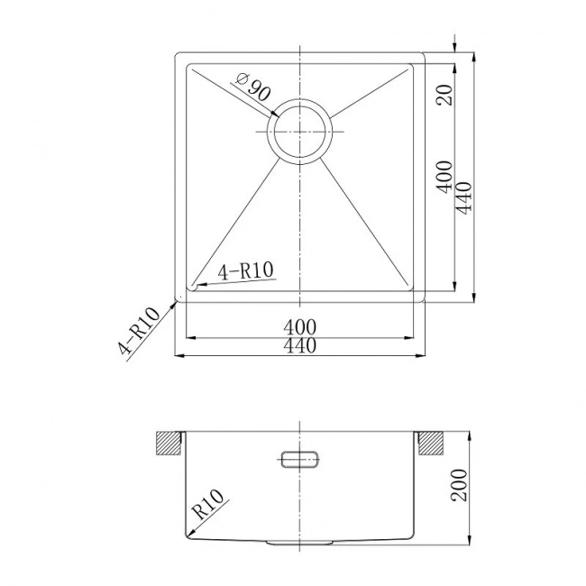 Кухонная мойка Lemark Olanga 440 (9932124) прямоугольная (44x44) из нержавеющей стали, чёрный матовый