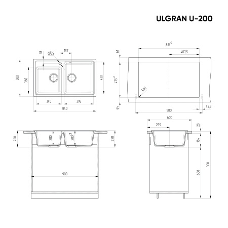 Кухонная мойка ULGRAN U-200 с отверстием под смеситель, бежевый Кухонная мойка ULGRAN U-200 с отверстием под смеситель, бежевый