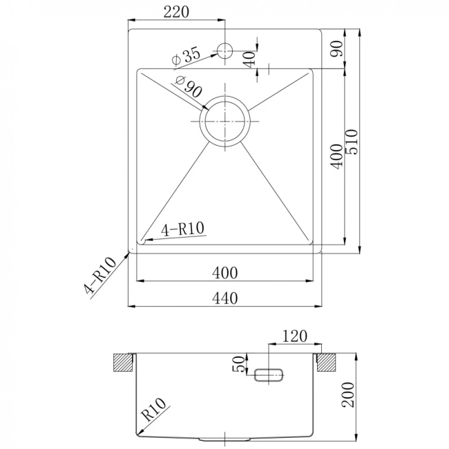 Кухонная мойка Lemark Olanga 440 (9932104) прямоугольная (44x51) из нержавеющей стали, PVD-покрытие, черный матовый Кухонная мойка Lemark Olanga 440 (9932104) прямоугольная (44x51) из нержавеющей стали, PVD-покрытие, черный матовый