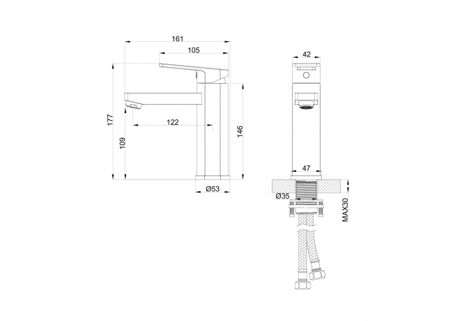 Смеситель для раковины WONZON & WOGHAND (WW-88139010-MB), черный матовый