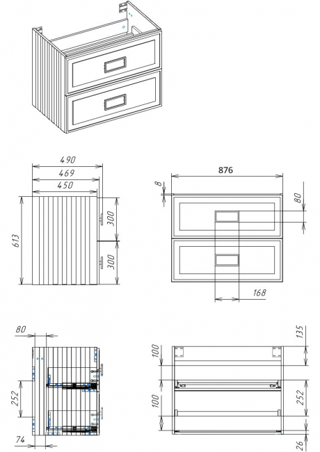 Комплект (тумба+раковина) La Fenice Cubo Twin Grigio 90 см, серая матовая  