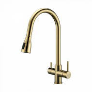 Смеситель для кухни Paulmark Metallum Lange La214212-G  под фильтрованную воду с выдвижным шлангом,  золото