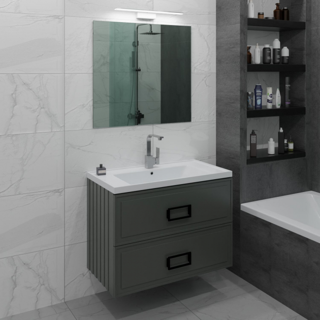 Комплект (тумба+раковина) La Fenice Cubo Twin Blu Grigio 100 см, синяя матовая