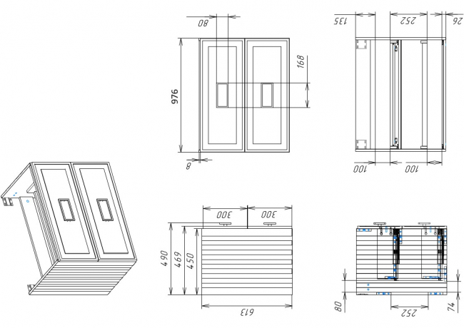 Комплект (тумба+раковина) La Fenice Cubo Twin Blu Grigio 100 см, синяя матовая