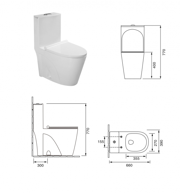 Унитаз SantiLine SL-5012 напольный МОНОБЛОК (сиденье микролифт) Арматура GEBERIT