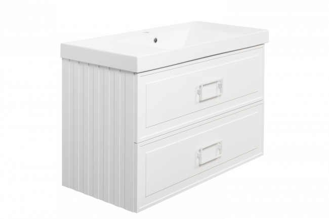Комплект (тумба+раковина) La Fenice Cubo Twin RUVANN VERY 100 см, белая матовая