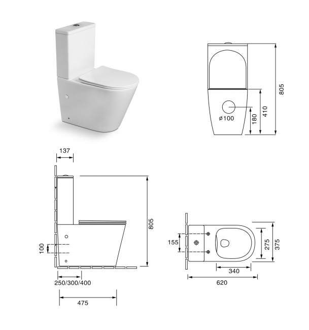Унитаз SantiLine SL-5014 напольный безободковый (сиденье микролифт) Арматура GEBERIT