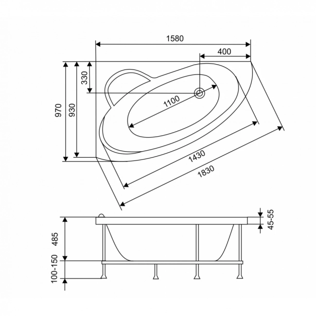  Ванна акриловая Wesnaart Eurolux Sparta E2160100034L 160х100см (290л) , белый    