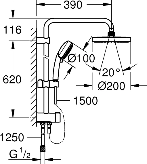 Душевая стойка Grohe New Tempesta Cosmopolitan 27389002, хром 
