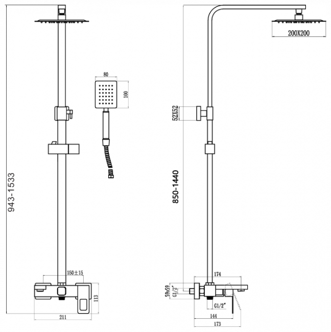 Душевая стойка Savol S-SUS5003H, черный Душевая стойка Savol S-SUS5003H, черный