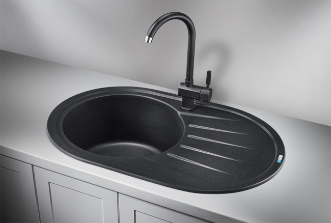 Кухонная мойка Granula 7601, ЧЁРНЫЙ, Стандарт, кварц