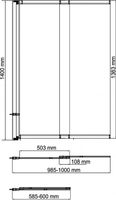 Стеклянная шторка на ванну Wasserkraft  Dill 61S02-100WS (1000*1400), стекло прозрачное, профиль черный  матовый  