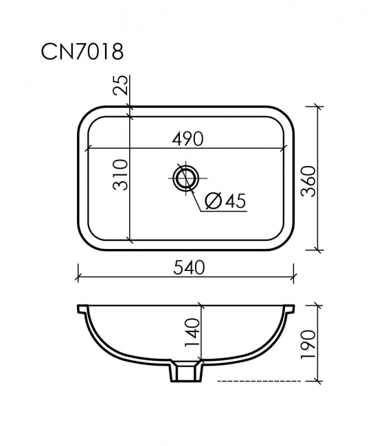 Раковина Ceramicanova Element CN7018 встраиваемая снизу под столешницу, с отверстием слива - перелива, белый