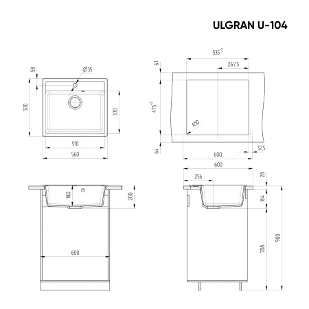 Кухонная мойка ULGRAN U-104 с отверстием под смеситель, песочный Кухонная мойка ULGRAN U-104 с отверстием под смеситель, песочный