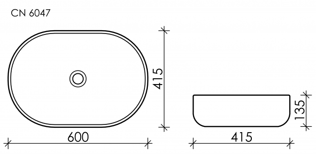 Раковина накладная Ceramicanova Element CN6047 овальная 600*415*135мм (белый)  