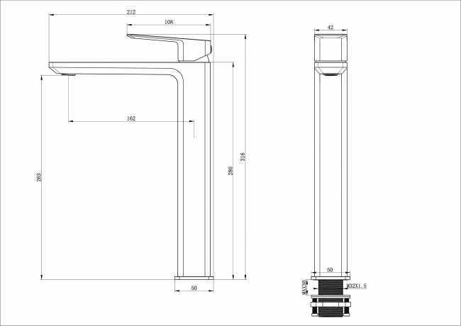 Смеситель для раковины высокий WONZON & WOGHAND (WW-88239011-CR), хром