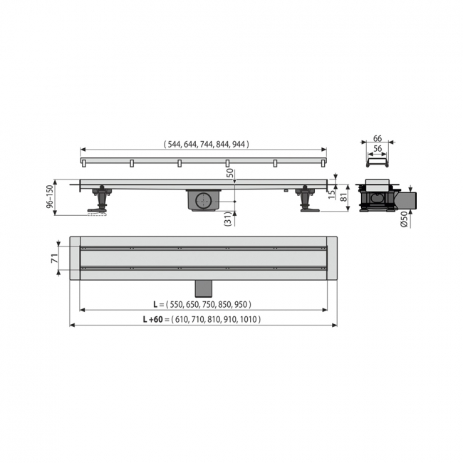 Alcaplast APZ13 950-DOUBLE9 Водоотводящий желоб с двухсторонней решеткой DOUBLE Alcaplast APZ13 950-DOUBLE9 Водоотводящий желоб с двухсторонней решеткой DOUBLE