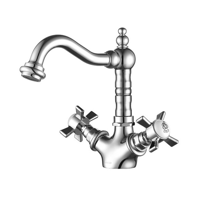 Двухвентильный смеситель для раковины Caprigo  Bristol 21-526-crm, с донным клапаном, хром