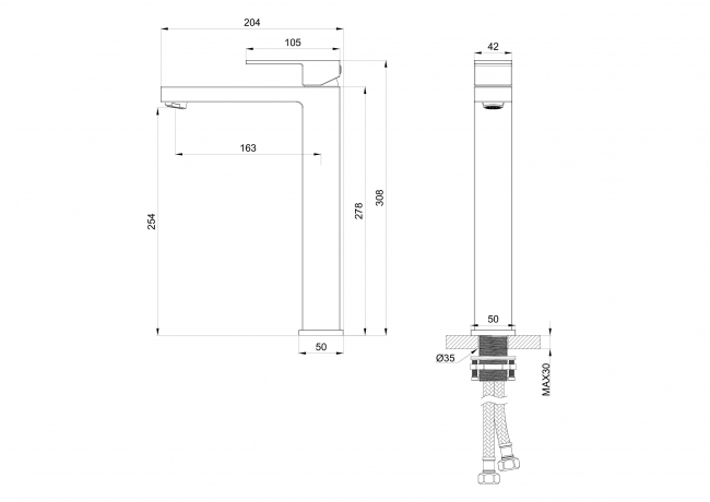 Смеситель для раковины высокий WONZON & WOGHAND (WW-88239016-CR), хром