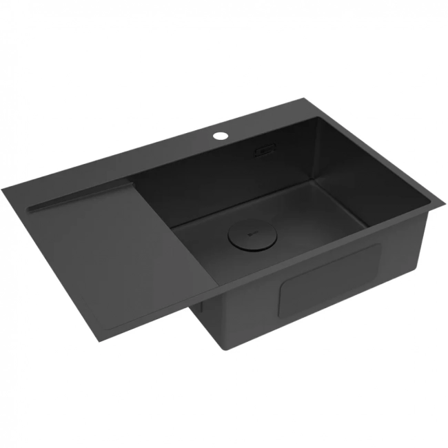 Кухонная мойка Lemark Kezandra 780P (9932156) прямоугольная (78x51) с крылом из нержавеющей стали (чаша cправа), черный матовый