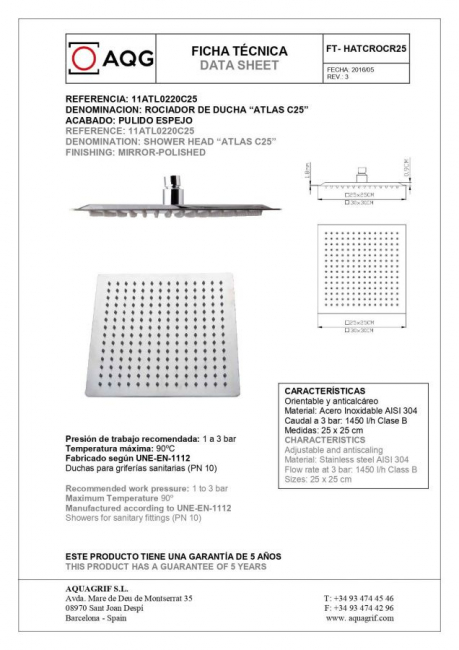 Антикальковая верхняя лейка AQG ATLACC 11ATL0220C25, 25х25 см, квадратная ультраплоская, хром Антикальковая верхняя лейка AQG ATLACC 11ATL0220C25, 25х25 см, квадратная ультраплоская, хром