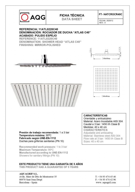 Антикальковая верхняя лейка AQG ATLAS 11ATL0220C40, C40см, квадратная ультраплоская, хром Антикальковая верхняя лейка AQG ATLAS 11ATL0220C40, C40см, квадратная ультраплоская, хром