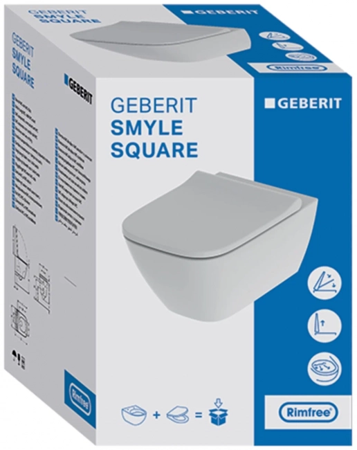 Подвесной безободковый унитаз с сиденьем микролифт Geberit Smyle Square 500.683.00.2 Подвесной безободковый унитаз с сиденьем микролифт Geberit Smyle Square 500.683.00.2