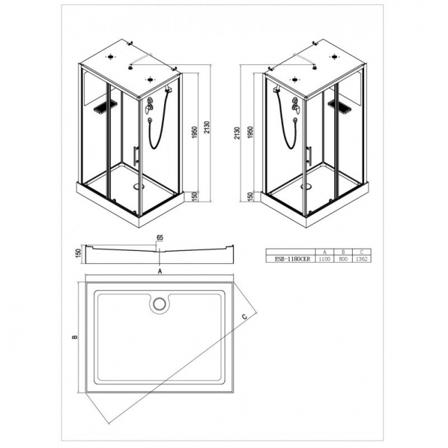 Душевая кабина ESBANO ESB-1180CKR Душевая кабина ESBANO ESB-1180CKR