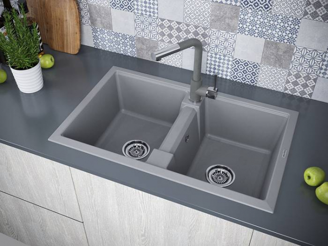 Мойка для кухни Paulmark Tandem 80/2 (81х50см) PM238150-GRM IT-granit, серый металлик